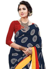 Georgette Digital Saree With Blouse-Navy Blue