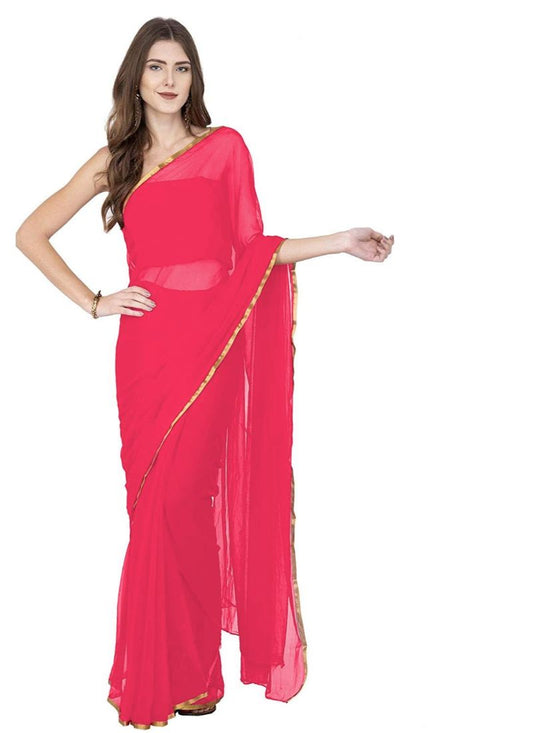 Generic Women's Chiffon Saree (Peach, 5-6 Mtrs)