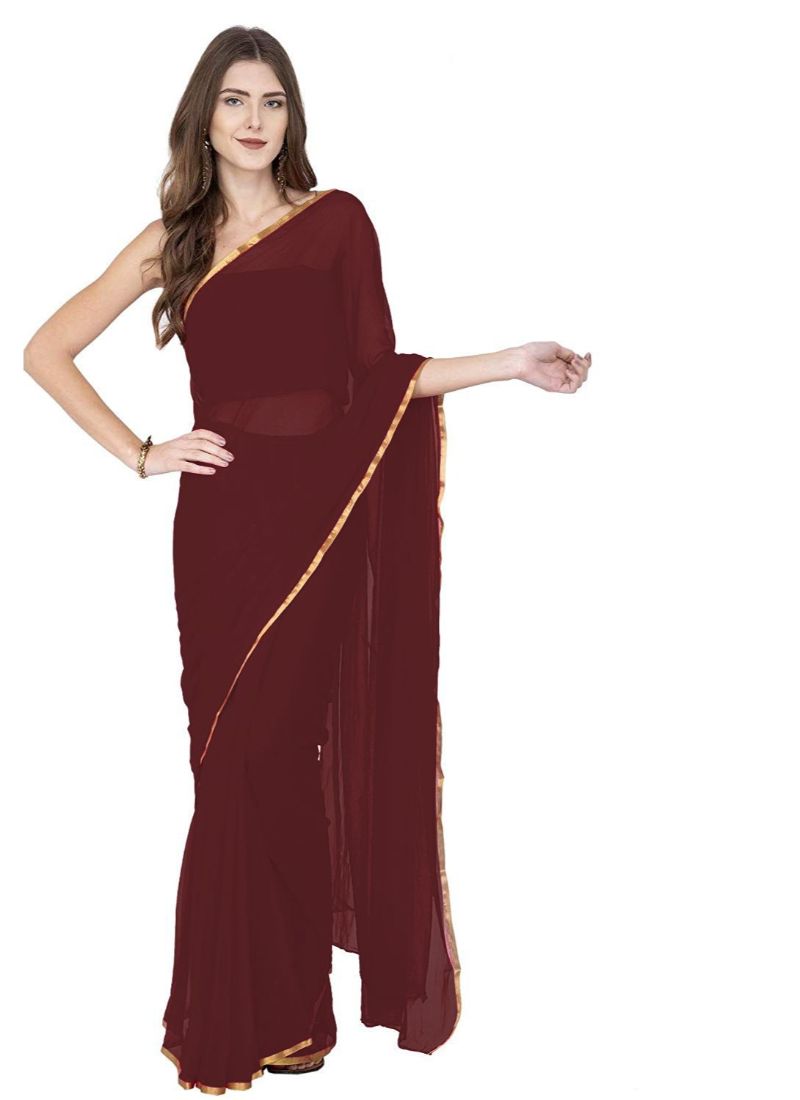 Generic Women's Chiffon Saree (Maroon, 5-6 Mtrs)