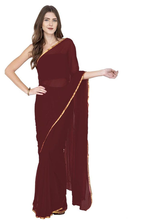 Generic Women's Chiffon Saree (Maroon, 5-6 Mtrs)