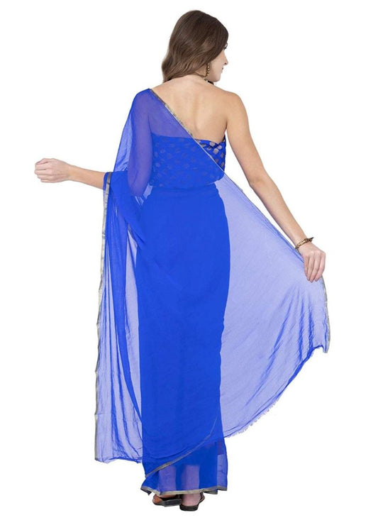 Generic Women's Chiffon Saree (Royal Blue, 5-6