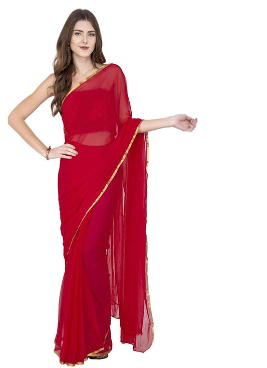 Generic Women's Chiffon Saree (Red, 5-6 Mtrs)