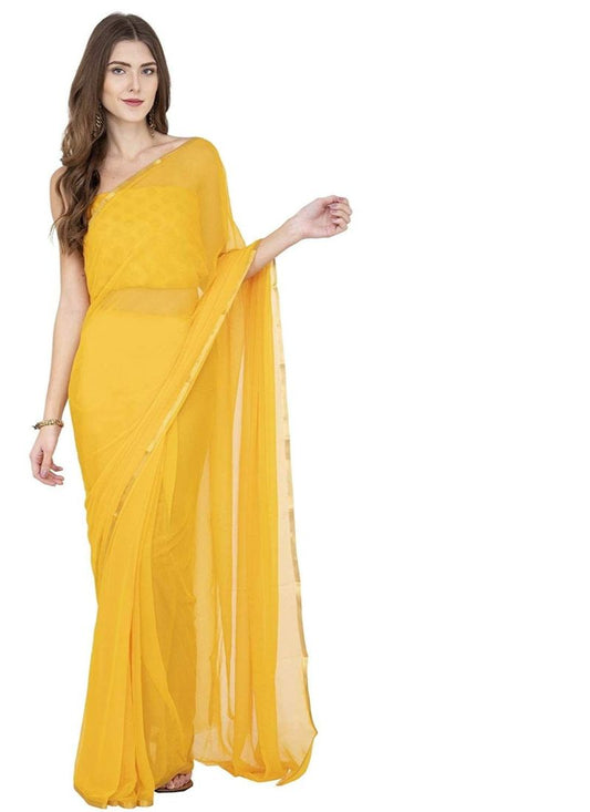 Generic Women's Chiffon Saree (Yellow, 5-6 Mtrs)