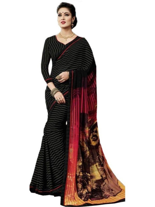 Georgette Digital Printed Saree With Blouse-Multi