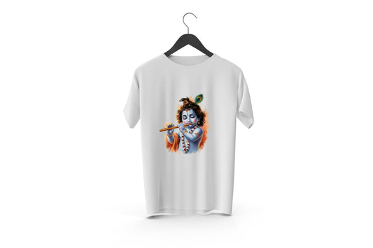 Lord Krishna Printed Patch Designed T-shirt | Janmashtami Special Printed T-shirt | Religious Printed Design T-shirt