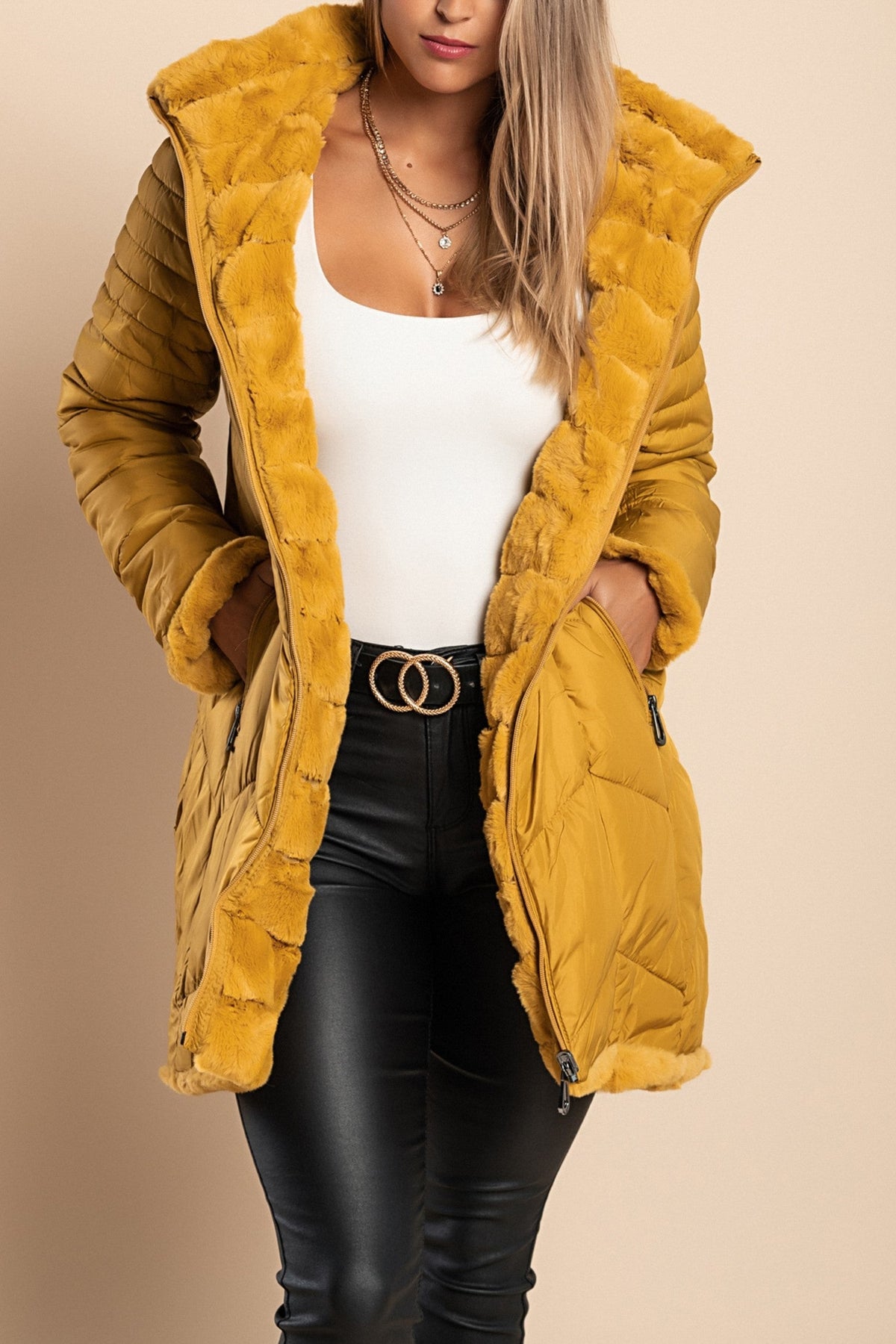 Reversible quilted jacket, 1561, mustard