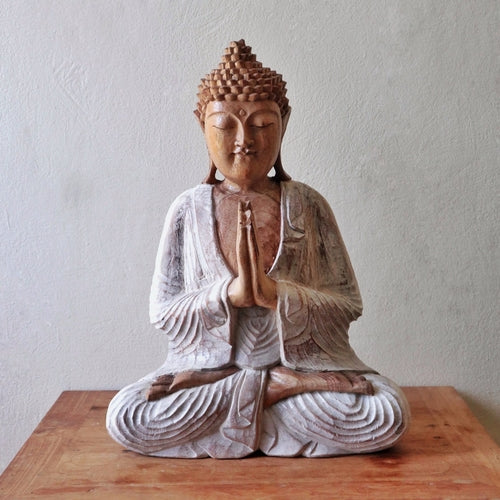 Buddha Statue Whitewash - 40cm Welcome