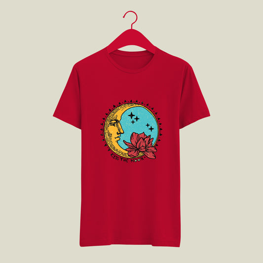 Beautiful Moon Patch Printed Tshirt | Chandrama Design is to point of Indian, Hindu Religious Tshirt