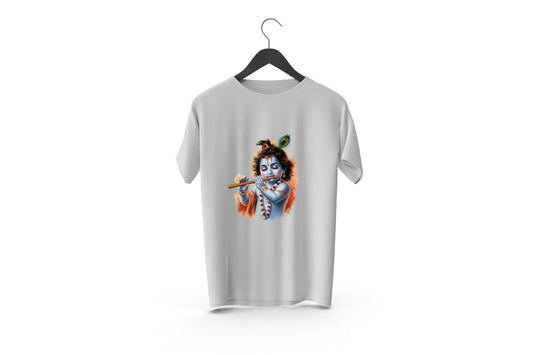 Lord Krishna Printed Patch Designed T-shirt | Janmashtami Special Printed T-shirt | Religious Printed Design T-shirt