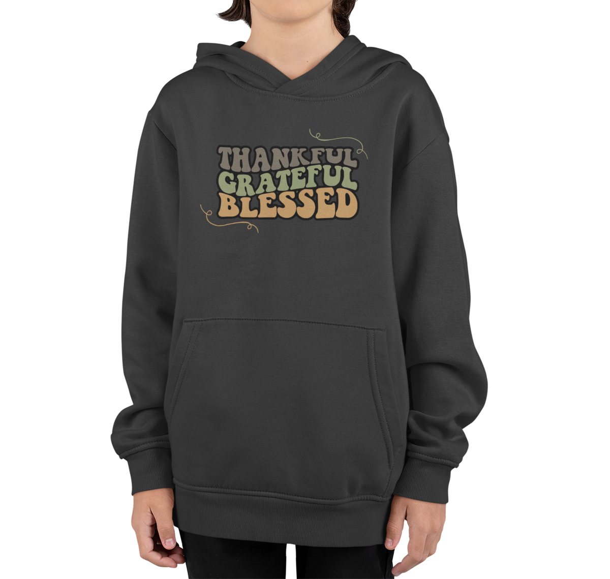 Thankful Grateful Blessed || Happy Thanksgiving  Day Printed Design Hoodie For Kids