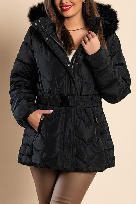 Short padded jacket with hood plus size, black