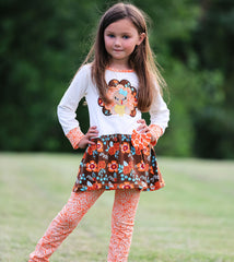 AnnLoren Big Little Girls Autumn Floral Turkey Tunic & Leggings