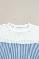 Light Blue Rib Textured Colorblock T Shirt