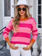 Contrast Striped Round Neck Sweater