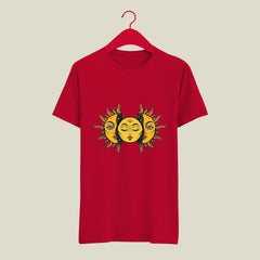 Spiritual India Sun Patch Design Printed T-shirt | Cotton, Casual & Summer Indian Culture T-shirt