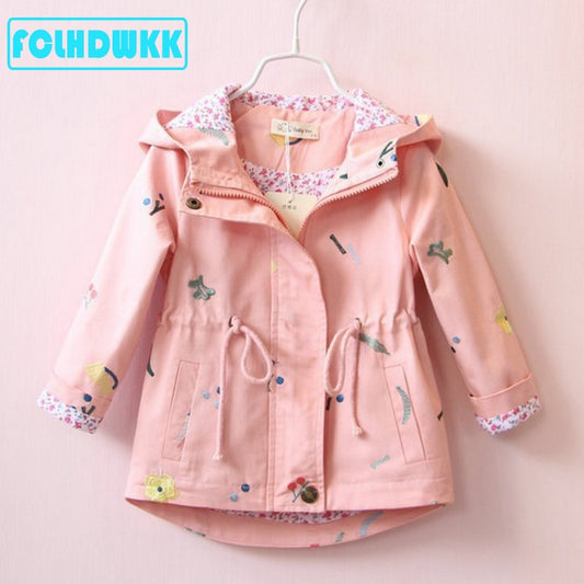 2021 Spring Autumn Girls Windbreaker Coat Jackets Baby Kids Flower