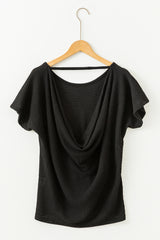 Black Draped Open Back Textured Tee