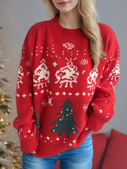 Christmas Element Round Neck Long Sleeve Sweater