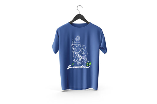 Lord Krishna Printed Patch Designed T-shirt | Janmashtami Special Printed T-shirt | Religious Printed Design T-shirt