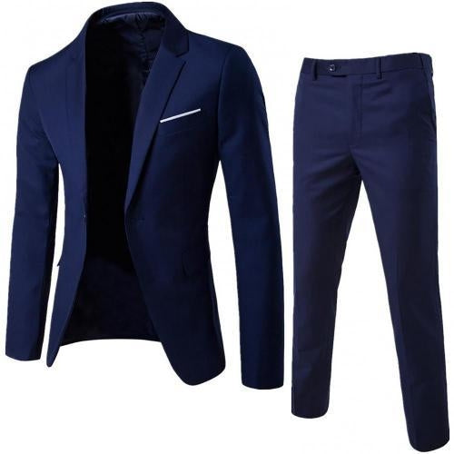 Hot Sale 2pcs/set Plus Size 3xl Men Solid Color Long Sleeve Lapel Slim