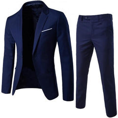 Hot Sale 2pcs/set Plus Size 3xl Men Solid Color Long Sleeve Lapel Slim