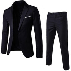 Hot Sale 2pcs/set Plus Size 3xl Men Solid Color Long Sleeve Lapel Slim