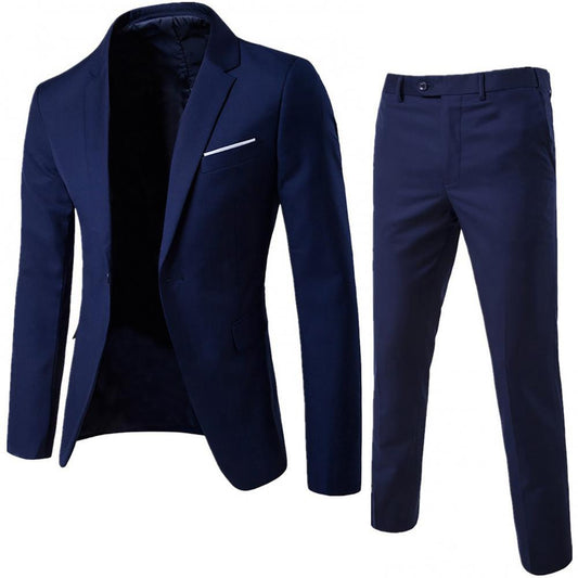 Hot Sale 2pcs/set Plus Size 3xl Men Solid Color Long Sleeve Lapel Slim