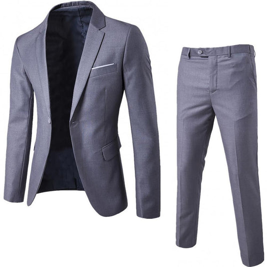 Hot Sale 2pcs/set Plus Size 3xl Men Solid Color Long Sleeve Lapel Slim