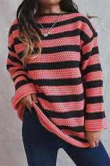 Striped Round Neck Dropped Shoulder Sweater