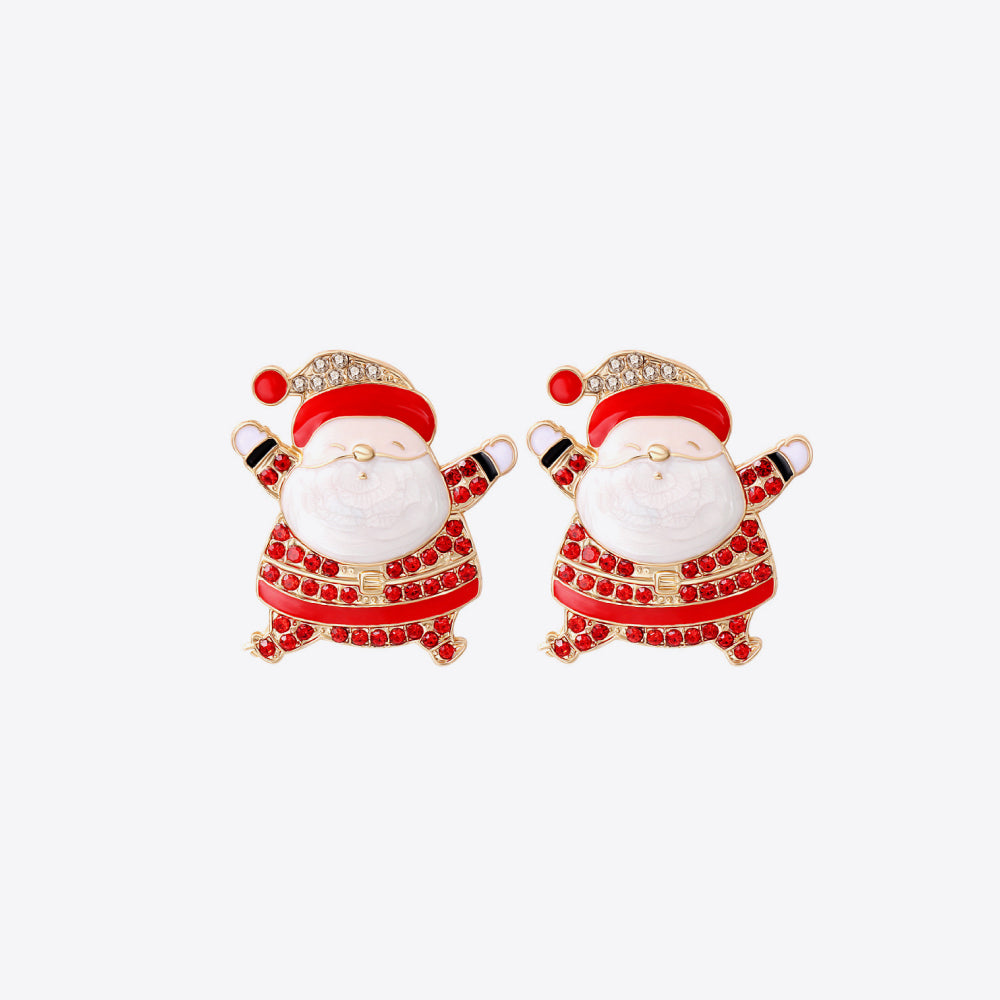 Rhinestone Alloy Santa Earrings