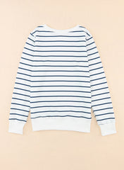 Striped Print Ribbed Trim Long Sleeve Top