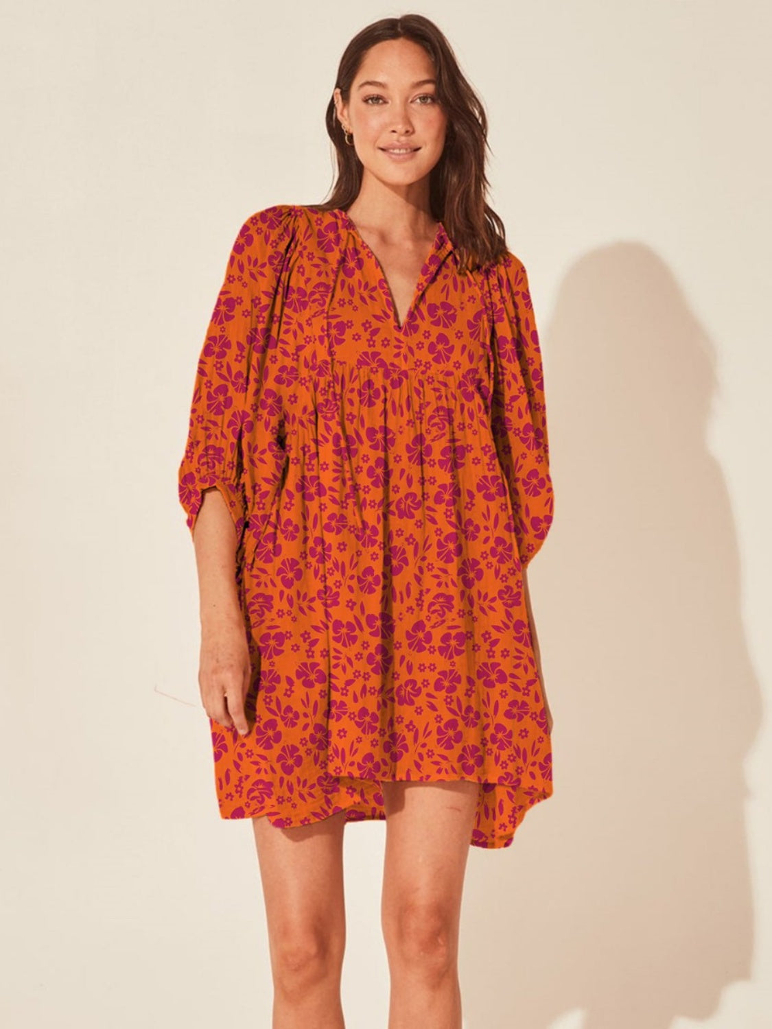 Floral Tie Neck Balloon Sleeve Dress