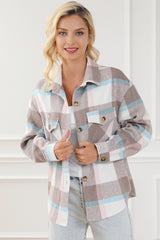 Pocketed Plaid Collared Neck Jacket