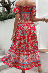 Perfee Floral Off-Shoulder Smocked Midi Dress