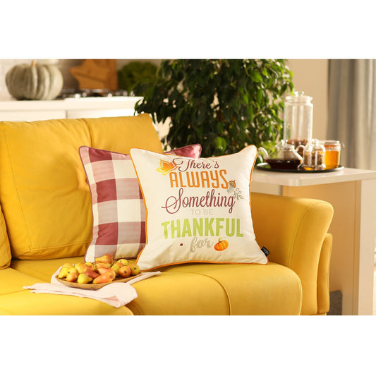 Set of 4 18inches Thanksgiving Gingham Throw Pillow Cover in