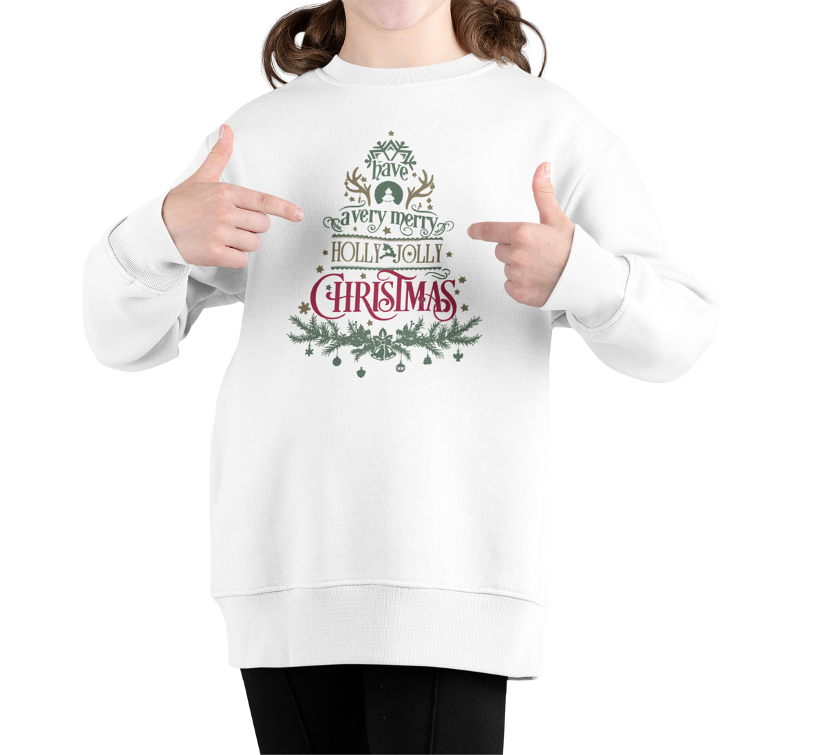 a very  Merry Holly Jolly Christmas  Printed Christmas design  Sweater  || Women Girls Cute Sweater Sleigh Ride