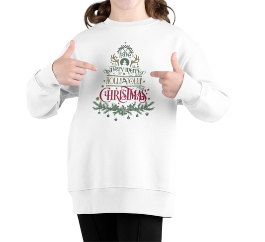 a very  Merry Holly Jolly Christmas  Printed Christmas design  Sweater  || Women Girls Cute Sweater Sleigh Ride