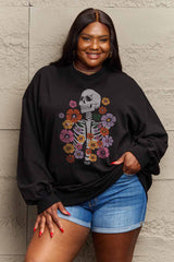 Simply Love Simply Love Full Size Flower Skeleton Graphic Sweatshirt