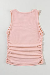 Apricot Pink Plain Ruched Side Slim Tank Top