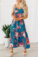 Sky Blue Strappy Open Back Floral Maxi Dress