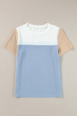 Light Blue Rib Textured Colorblock T Shirt