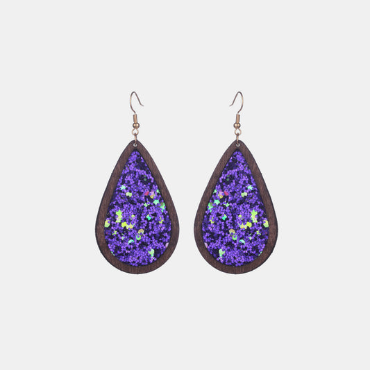 Sequin Wood Teardrop Earrings