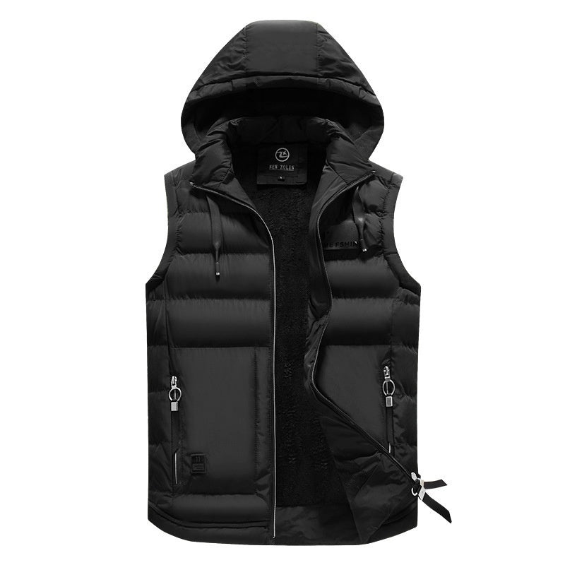 Fall Winter Men's Vest Detachable Hat