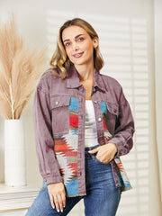 Dropped Shoulder Long Sleeve Printed Denim Jacket