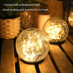 2Pcs Solar Lights Outdoor Garden Decor Cracked Glass Ball Warm Lights