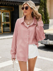 Striped Collared Neck Long Sleeve Shirt