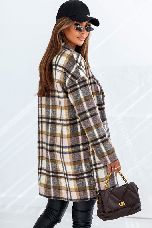 Plaid Longline Jacket with Pockets