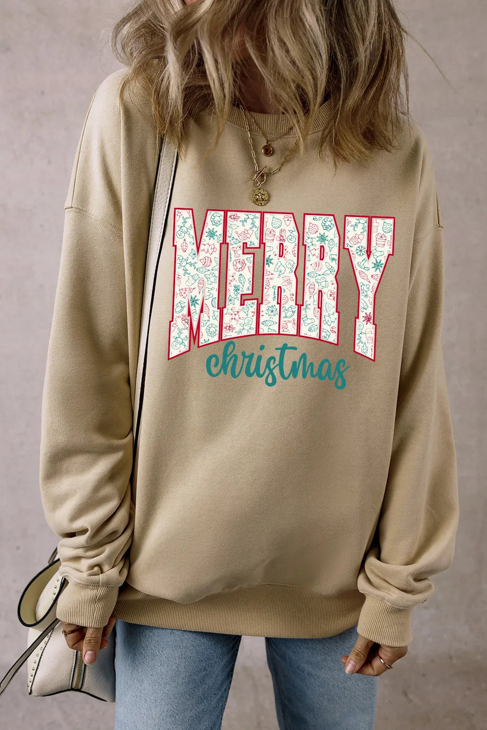 MERRY CHRISTMAS Round Neck Long Sleeve Sweatshirt