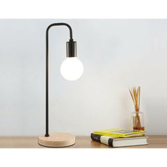 Modern Black Table Lamp Desk Light Timber Base Bedside Bedroom