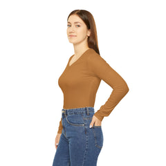 Women's Long Sleeve Tan V-neck Shirt (AOP)